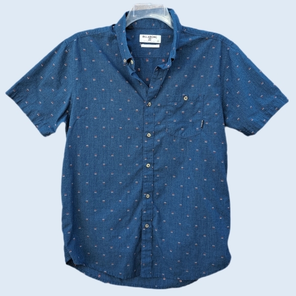 Billabong Men's All Day Jacquard Short Sleeve Shirt Drip Dry No Iron Size L Blue - Picture 1 of 7